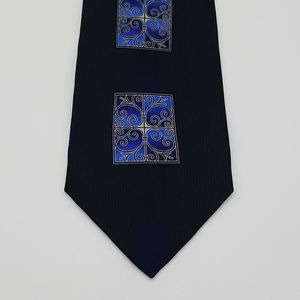 Gasparo 100% Silk Ankara Style Tie Blue Scroll